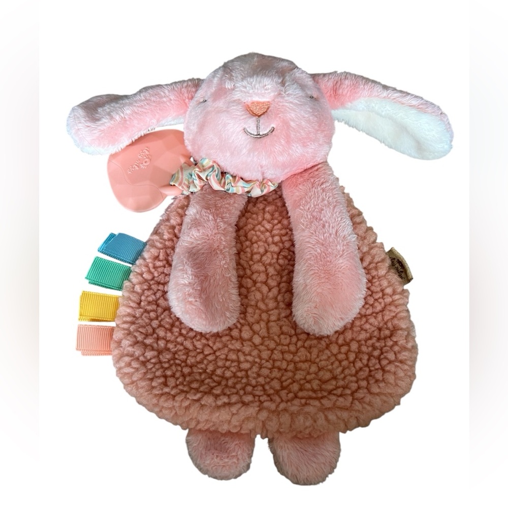 ITZY RITZY Pink Bunny Lovey 9” Plush Toy And Teether Security Blanket Crinkle
